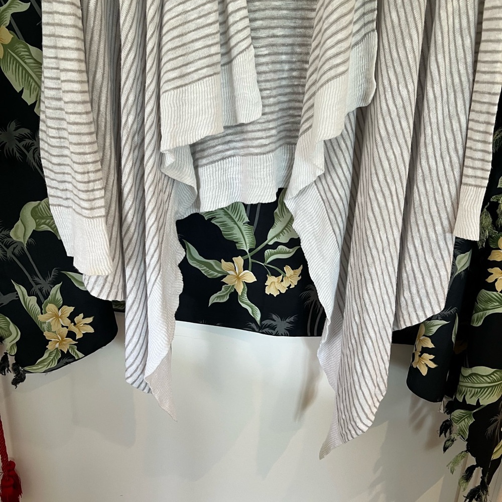 Eileen Fisher Light Gray and White Striped Open-Front Cardigan - Picture 2 of 5